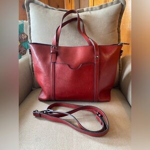 Structured Red Leather Tote with Removable Crossbody Strap
